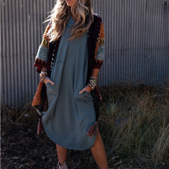 Colorful Crochet Patterned Ruana in Indigo - Picture 9 of 14